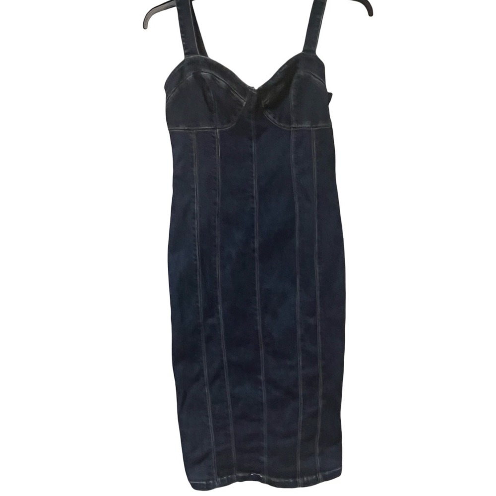 Flying Tomato Dark Wash Denim Blue‎ Bustier Midi Dress Women's Size Small